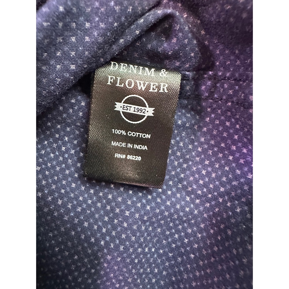 Denim & Flower Ricky Singh Mens Blue Geometric Print Short Sleeve Shirt Slim L - Picture 8 of 10
